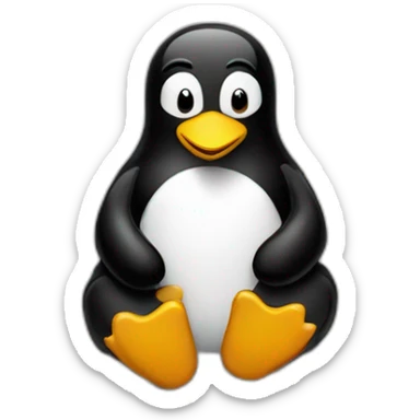 Linux tux sitting with keyboard sticker