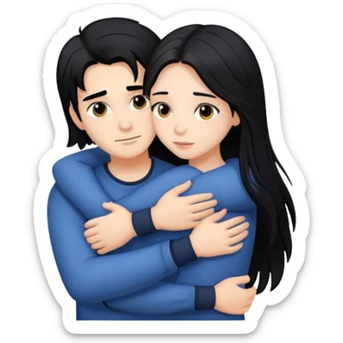 Two characters hugging each other 1 boy black hair 1 girl black long hair sticker