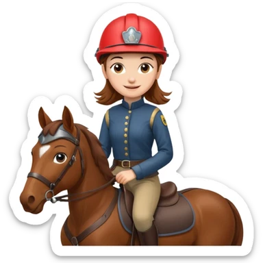 brown haired girl on a cheatnut hporse smiling' sticker