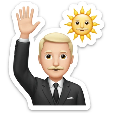 Adolf h , wearing suit and mustache small. Raising his hand to sun sticker