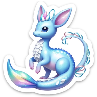 Shiny Exotic Colorful Ethereal Sparkly Sylveon-Lapras-Amaura-Aurorus-Fakémon-hybrid-creature (full body)  sticker