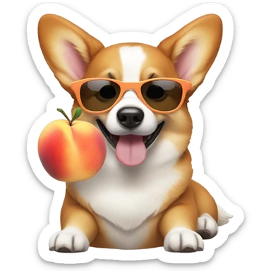 Cute corgi with sunglasses eating a peach sticker
