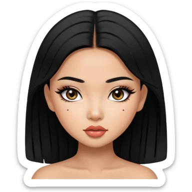 Vietnamese asian beauty, pretty bratz baddie, black eyeliner, black hair sticker