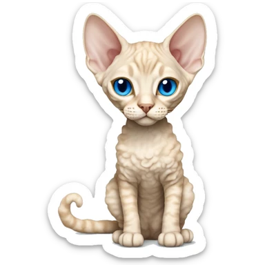 Tall Beige curly fur Devon Rex Cat Full Body blue eyes  sticker