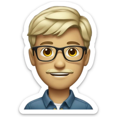 young white boy with glasses and mustache sticker