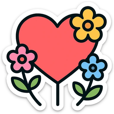 Mother's Day icon, heart and flowers, modern color icon style sticker