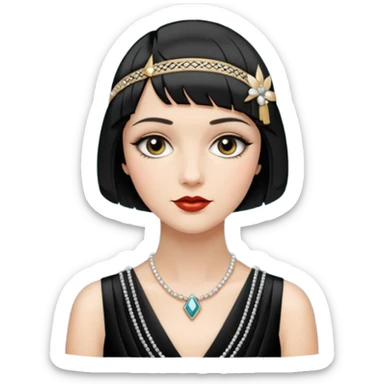 1920s woman, flapper style, short bob haircut, elegant dress, art deco influence sticker