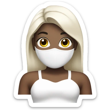 A rap singer with white skin, a face mask, a white dress, and a white bra sticker