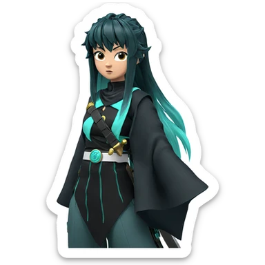 aqua-haired warrior in action sticker