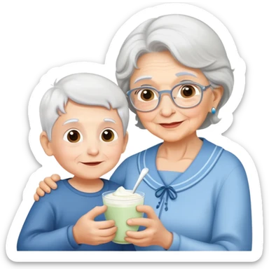 Grandmother offering yogurt to grandson sticker