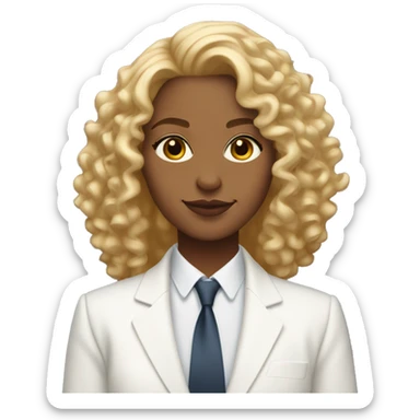 Woman with caramel skin and shoulder length blonde curly hair wearing a white suit  sticker