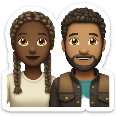 Couple ; black girl with braids and light skin boy with short curly hair and a short beard  sticker