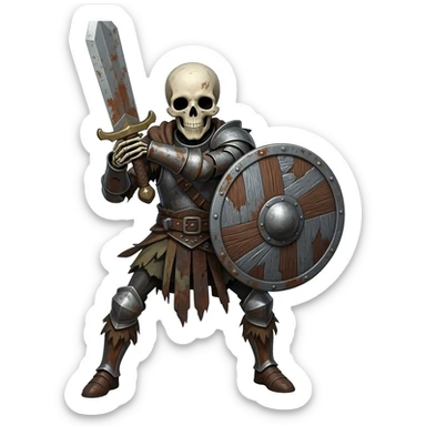 Skeleton banging sword against shield sticker