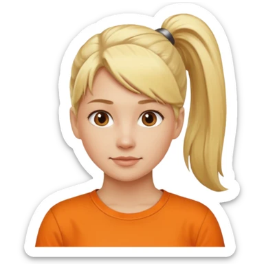 blond woman with ponytail and orange shirt sticker