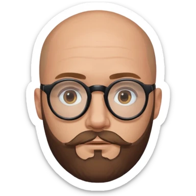 emoji just face 32-year-old white man, bald with a brown beard, wearing round black glasses sticker