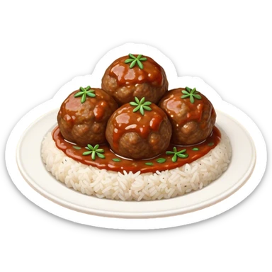 Kofte Cinematic Realistic Kofte Dish Emoji, depicted as spiced meatballs served alongside a portion of fragrant rice, rendered with rich textures and warm, appetizing lighting. sticker
