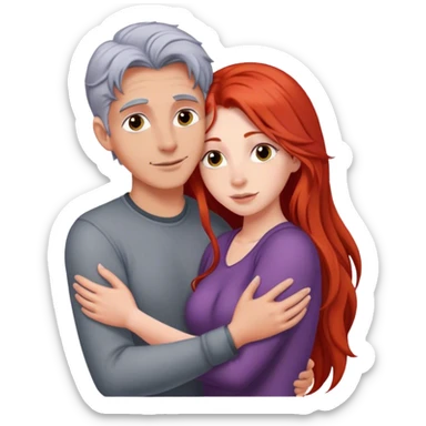Long red hair woman and young gray hair man hugging sticker