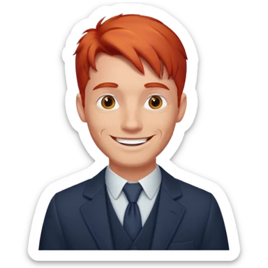 emoji of a 30-year-old man, mature appearance, gentleman features, red hair, cheerful expression sticker
