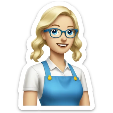 Blonde Caucasian woman blue eyes and glasses doing house chores  sticker