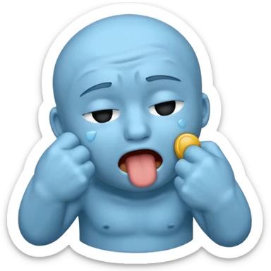 Crying emoji with fist covering mouth like he is saying “ooooh you so tuff boi” sticker