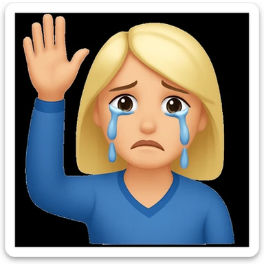 Make the emoji of the woman saying goodbye look more sad and emotional by adding more tears and emphasizing a sadder expression. The style should remain consistent with the original emoji's look. sticker