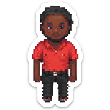 pixel emoji black man, pixel art style, black skin tone, pixelated, 8-bit, wearing a red shirt sticker