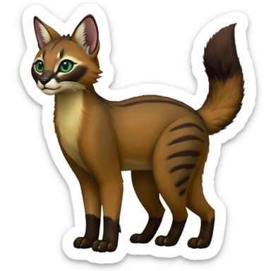 Colorful dark tropical dusky-hunter-green and dark-brownish glorious divine exotic cute cool beautiful shiny beautiful fantasy-caracal-civet-genet-sergal-vernid-Cacomistle-oncilla-animal-Fakémon-hybrid-fursona (full body) sticker
