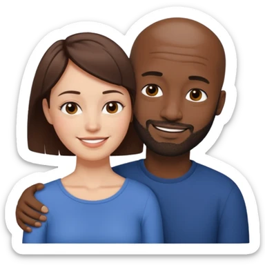 there is a white woman with short brown hair and a black man with no hair and a beard. The woman puts her head on the man's shoulder sticker