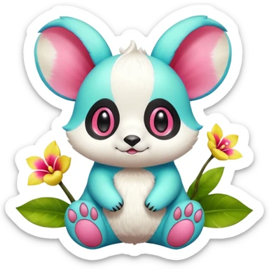 Exotic Colorful Tropical Pancham-Minccino-Petilil-Minun-Fakémon-Digimon-fusion-creature sticker