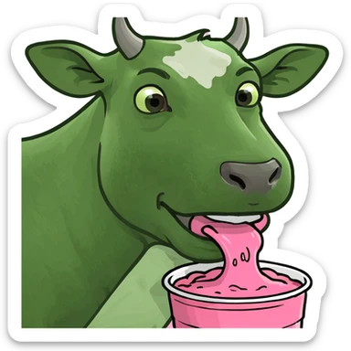 female Cow eating pink slop sticker
