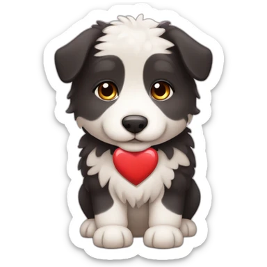 chonky sheepdog puppy with heart sticker