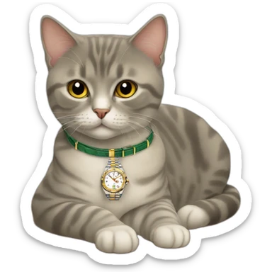 british short hair cat with rolex sticker