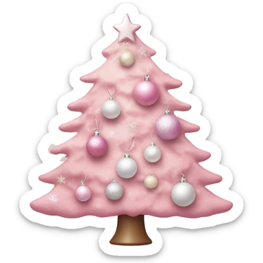 Pastel pink Christmas tree with pink and white ornaments  sticker