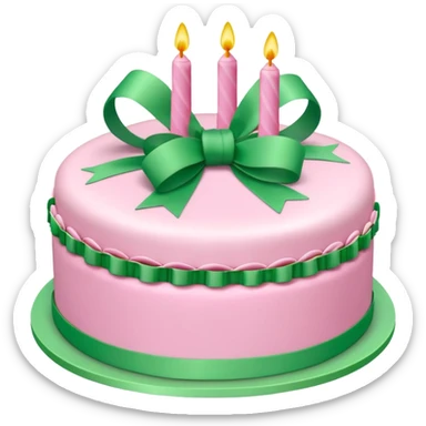 Pink Birthday cake with some green ribbons in 3D sticker
