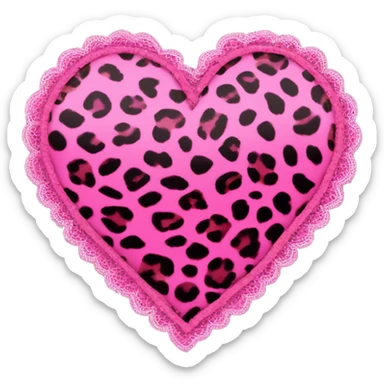 hot pink leopard print heart with pink lace border sticker