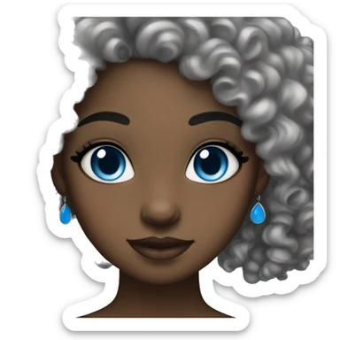 A Black girl, blue eyes, black curly hair, A nose ring, Earrings. sticker