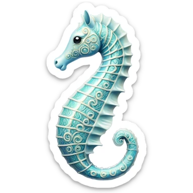Cinematic Noble Sea Horse Portrait Emoji, Poised and elegant, with a delicate, upright body adorned with intricate, flowing patterns and a gracefully curled tail, with keen, expressive eyes, Simplified yet sharp and sophisticated features, highly detailed, glowing with a soft, aquatic luminescence, high shine, intelligent and refined, stylized with an air of ethereal marine grace, focused and poised, soft glowing outline, capturing the essence of a watchful and confident sea guardian that appears ready to drift out of the screen with effortless authority! sticker