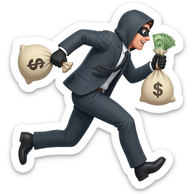 вор бежит с мешком денег в руках sticker