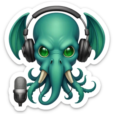 Cthulhu with headphones and microphone recording audio as a sound engineer sticker