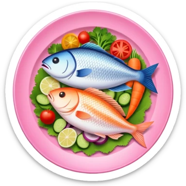 Fish and veggies  in pink plate  sticker