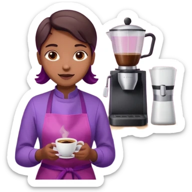 Create 3D minimalist emoji in the style of Coffee Lover — a coffee shop and roastery brand.
Style: cozy, warm.
Colors — purple-pink range.
barista with coffee
on the form it says "Coffee Lover" sticker