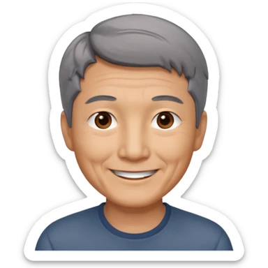 homme asiatique cheveux court gris foncé yeux marrons visage ridé sourir sticker