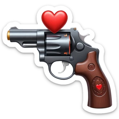 Black hand gun shooting a heart bullets out of the tip  sticker