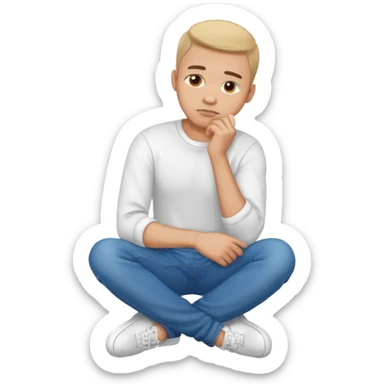 light skin man pensative, full body con la mano en el menton sticker