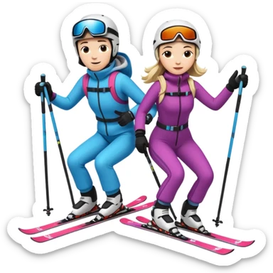 a recently marries couple skiing, action shot sticker