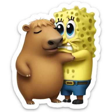 SpongeBob hugging a capybara  sticker