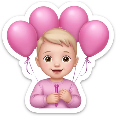 cute smiling baby holding pink balloons sticker