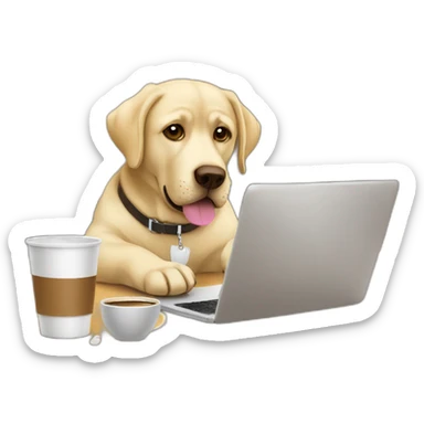 labrador with laptop drinking coffee sticker