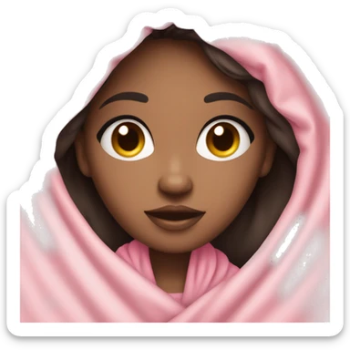 dark hair girl with blush on face and light skin under pink blanket  sticker