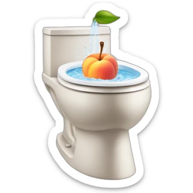 toilet bowl with peach emoji on top and water spraying sticker